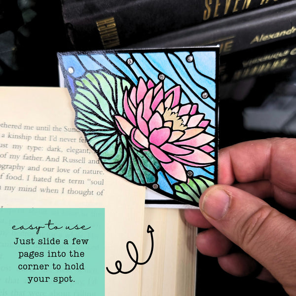 Stained Glass Waterlily Deluxe Handmade Corner Bookmark