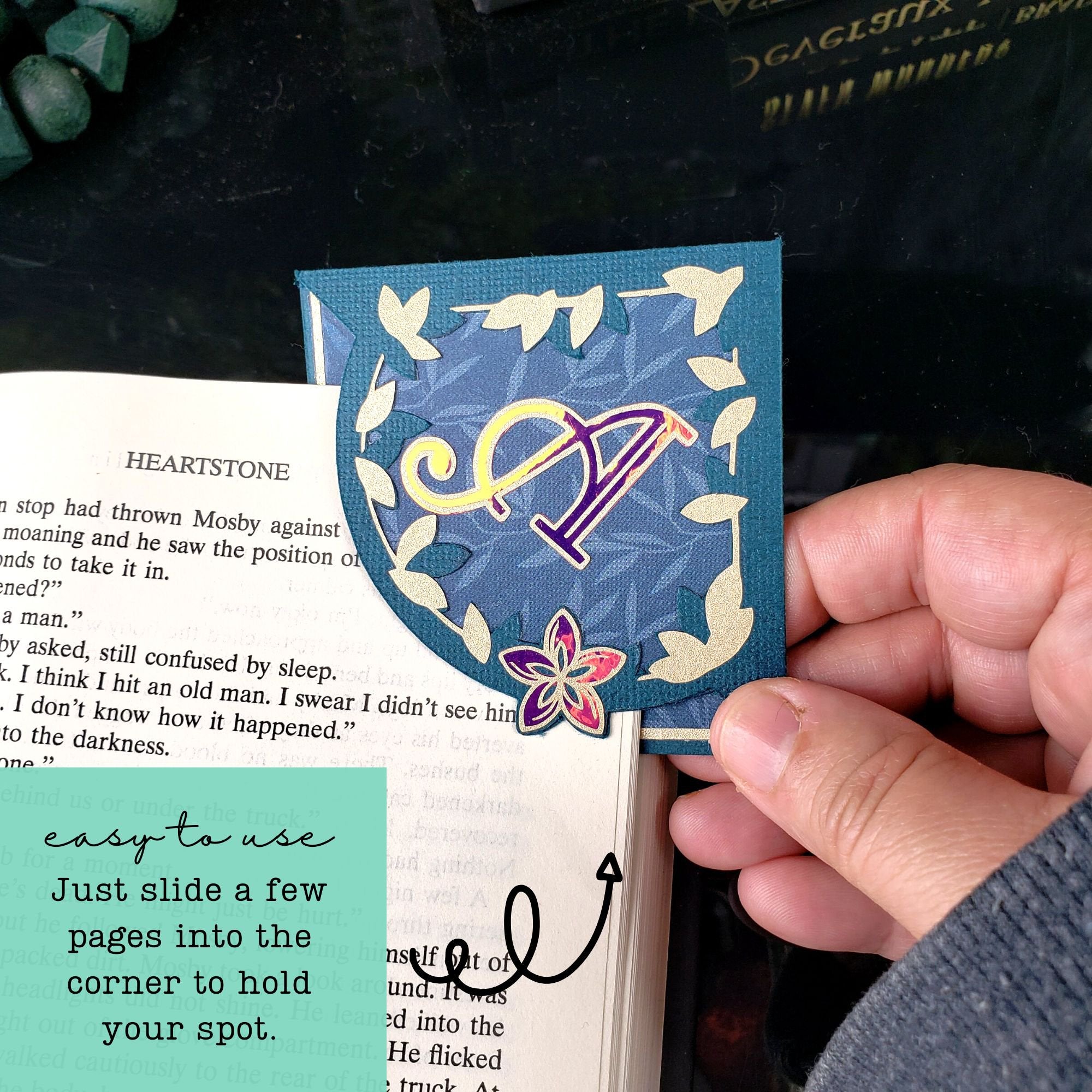 Letter + Leaves Personalized Initial Signature Corner Bookmark