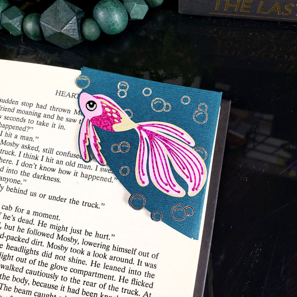 Pink Glitter Fish Signature Corner Bookmark