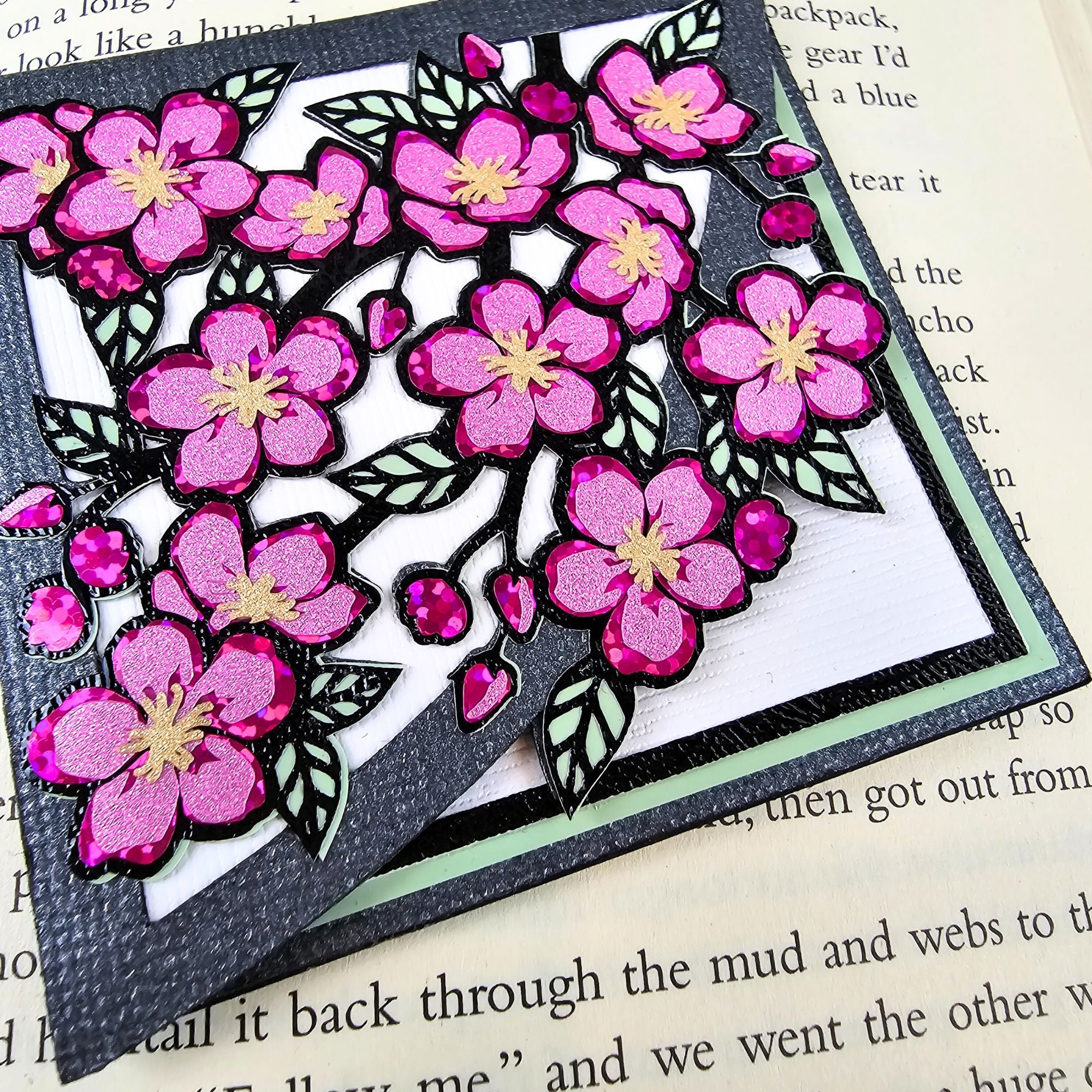 Vivid Cherry Blossom Deluxe Handmade Corner Bookmark