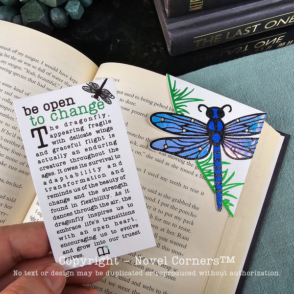 Open to Change Blue Dragonfly Signature Bookmark + Card Gift Set