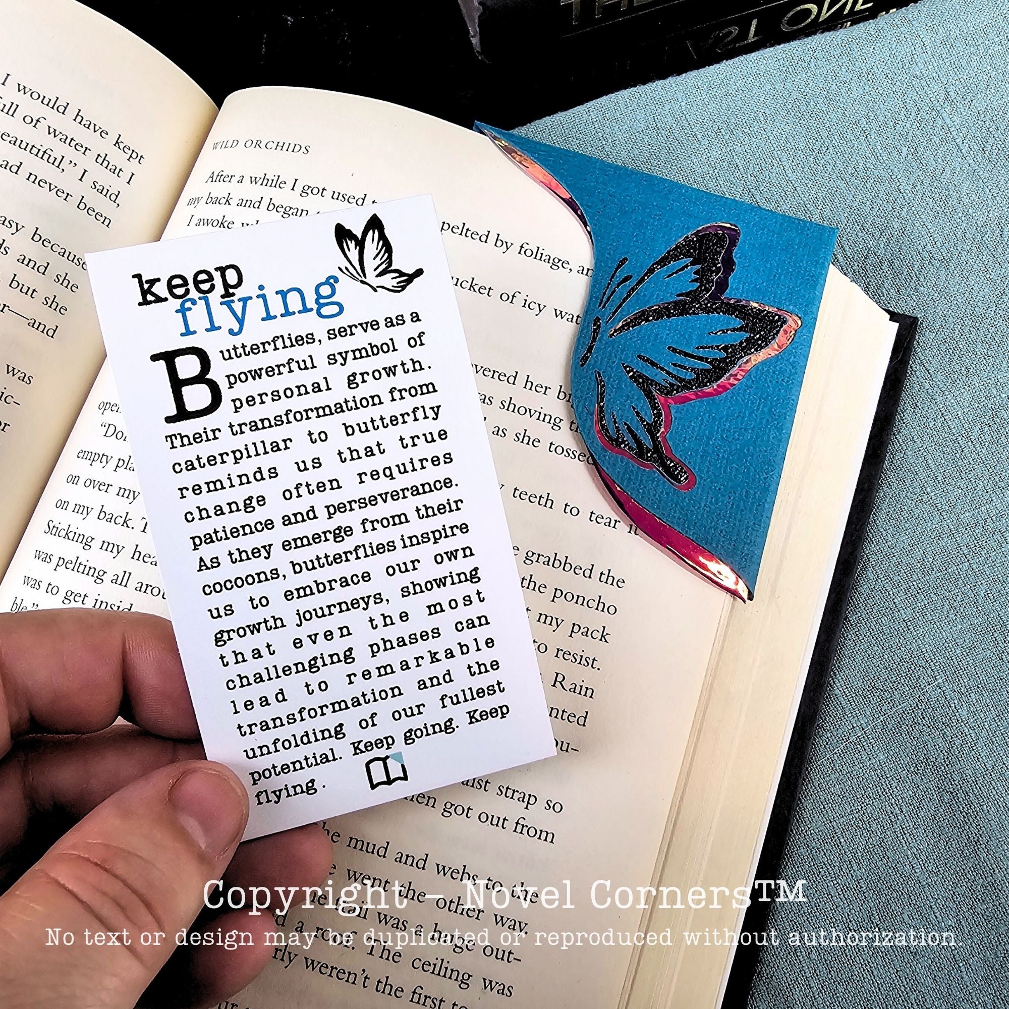 Keep Flying Teal Butterfly Signature Bookmark + Card Gift Set