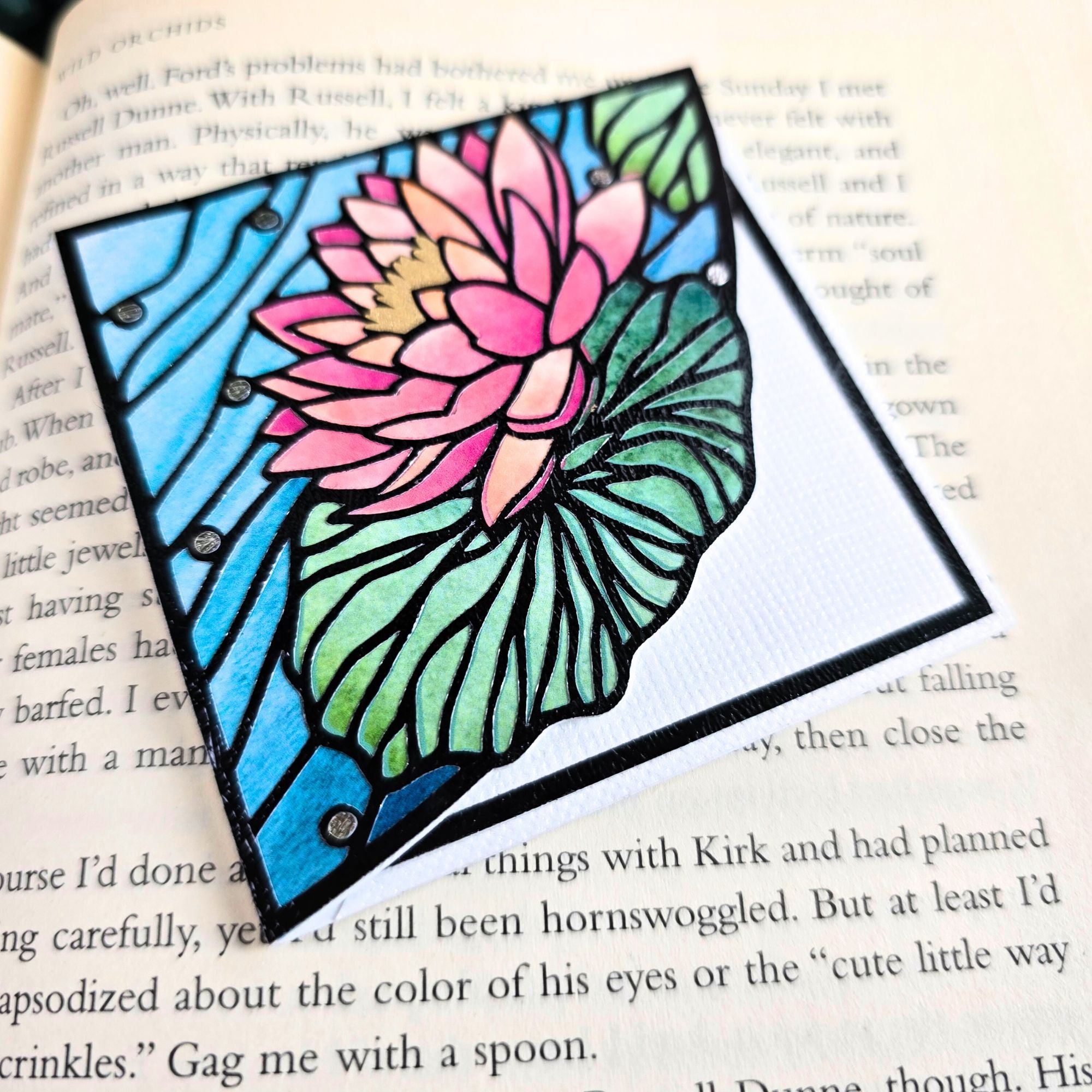 Stained Glass Waterlily Deluxe Handmade Corner Bookmark