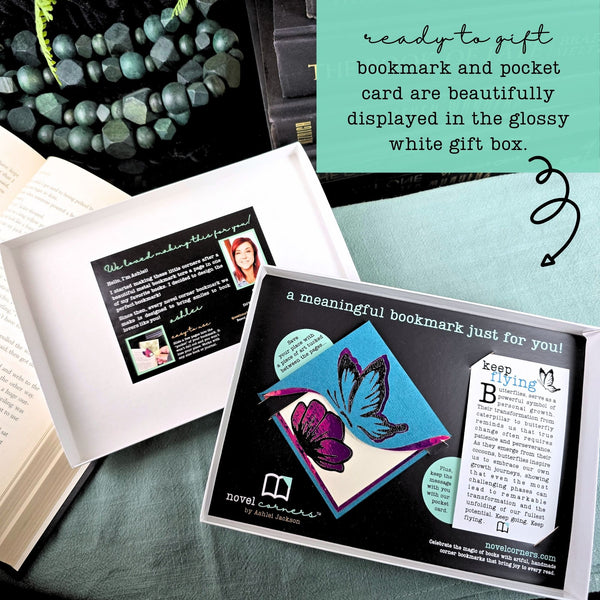 Keep Flying Teal Butterfly Signature Bookmark + Card Gift Set