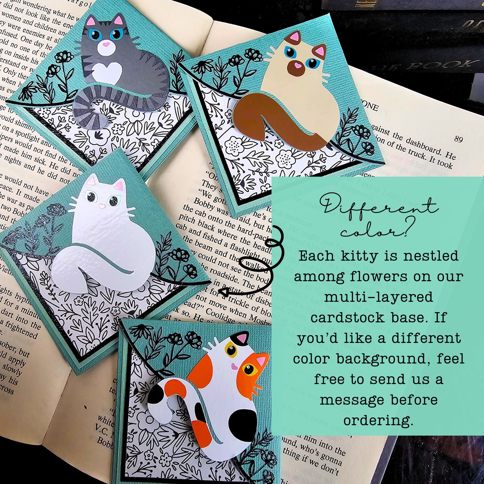 Kitty Among the Flowers Signature Corner Bookmark