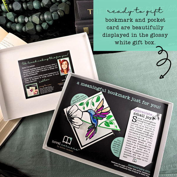 Appreciate Small Joys Hummingbird Deluxe Bookmark + Card Gift Set