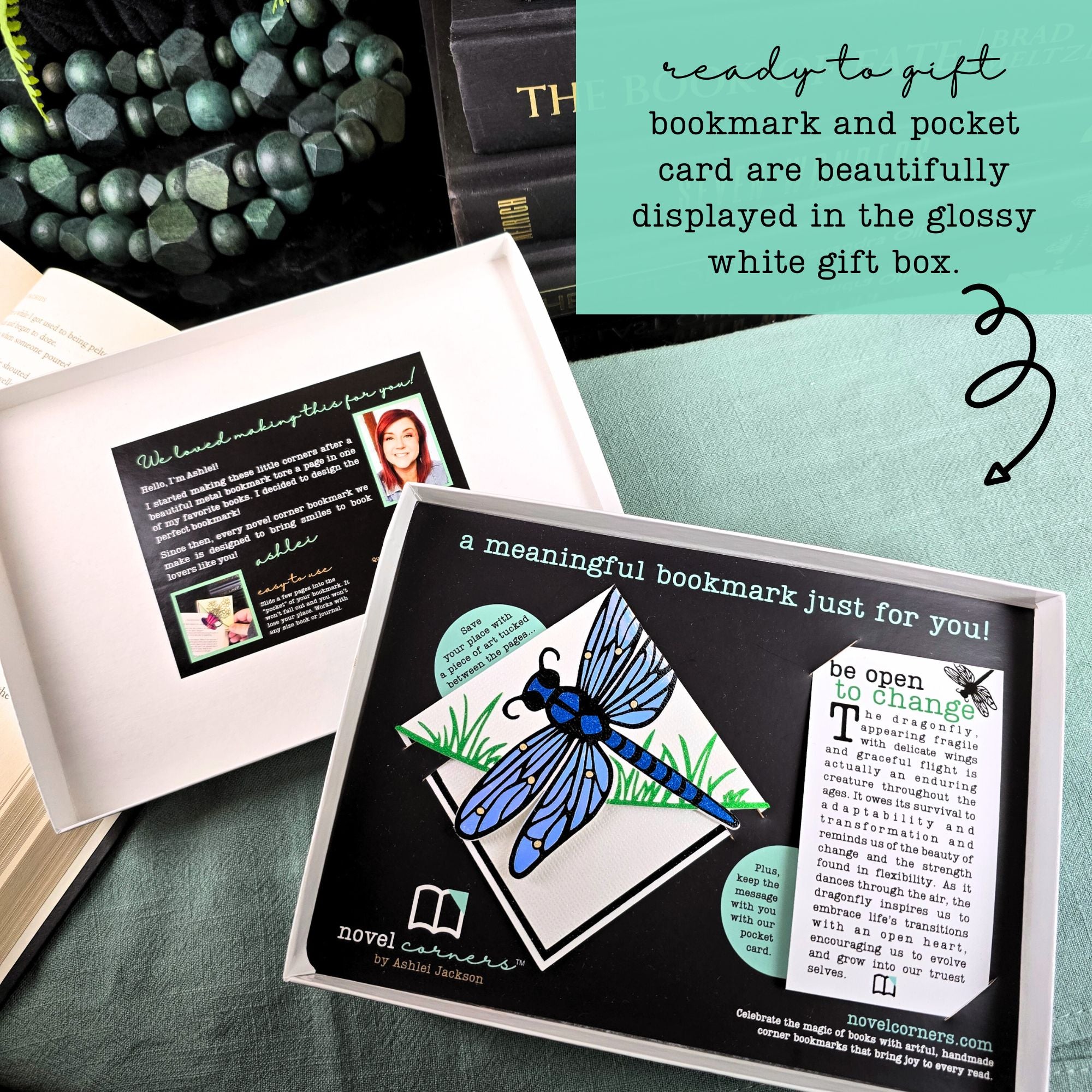 Open to Change Blue Dragonfly Signature Bookmark + Card Gift Set