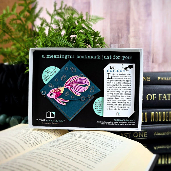 Be Curious Pink Fish Signature Bookmark + Card Gift Set