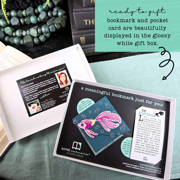 Be Curious Pink Fish Signature Bookmark + Card Gift Set