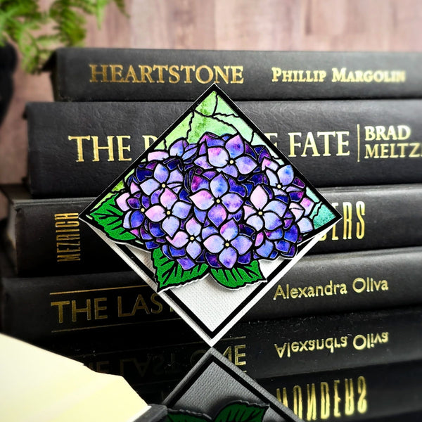Stained Glass Hydrangea Deluxe Handmade Corner Bookmark