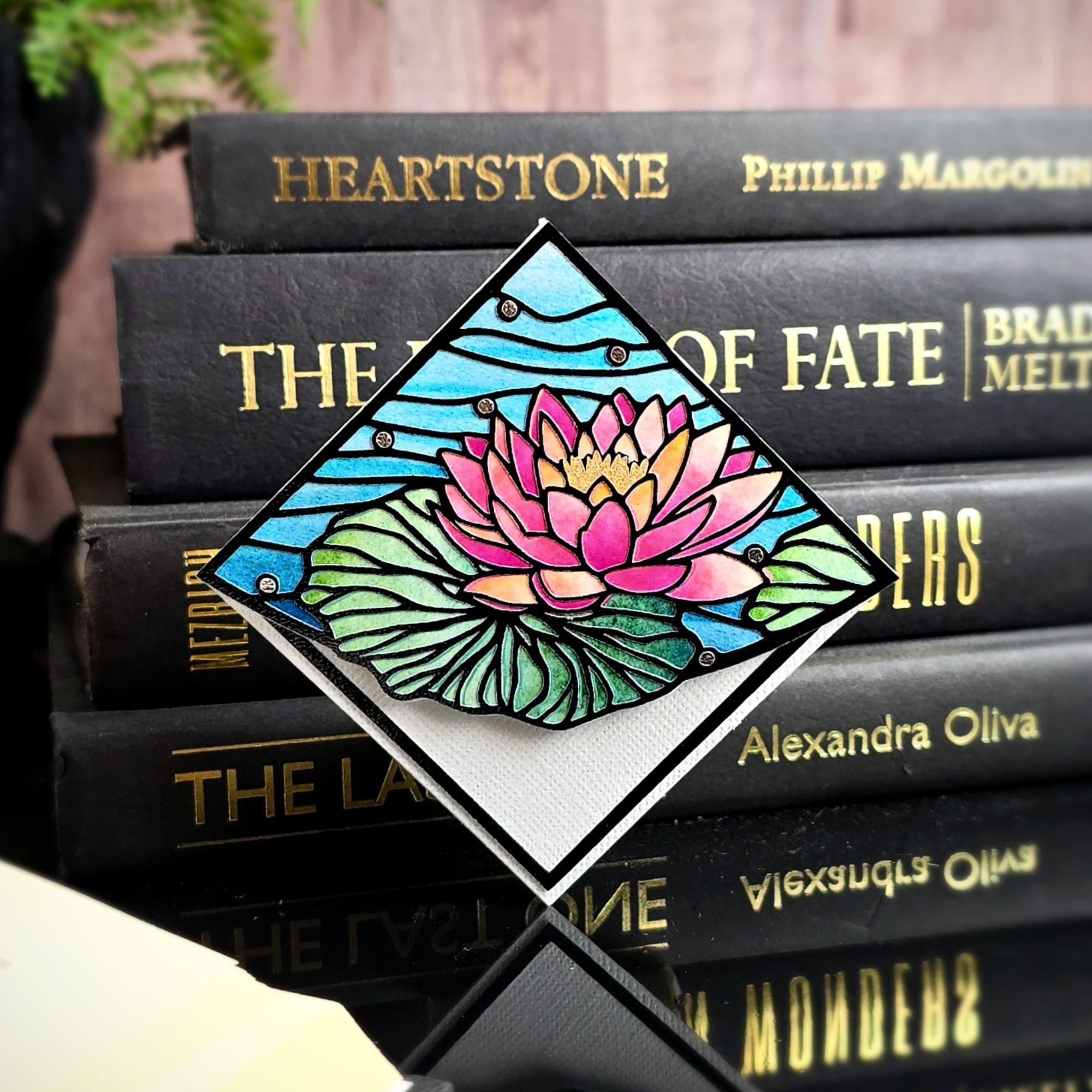 Stained Glass Waterlily Deluxe Handmade Corner Bookmark