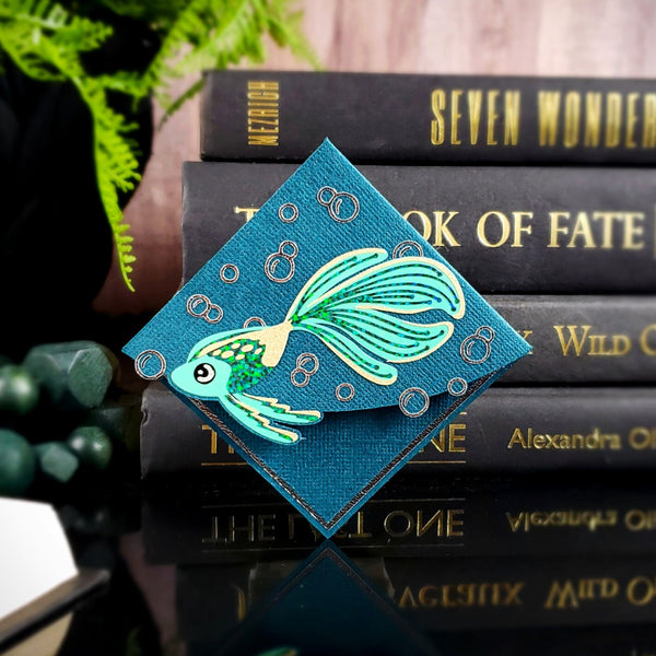 Green Glitter Fish Signature Corner Bookmark