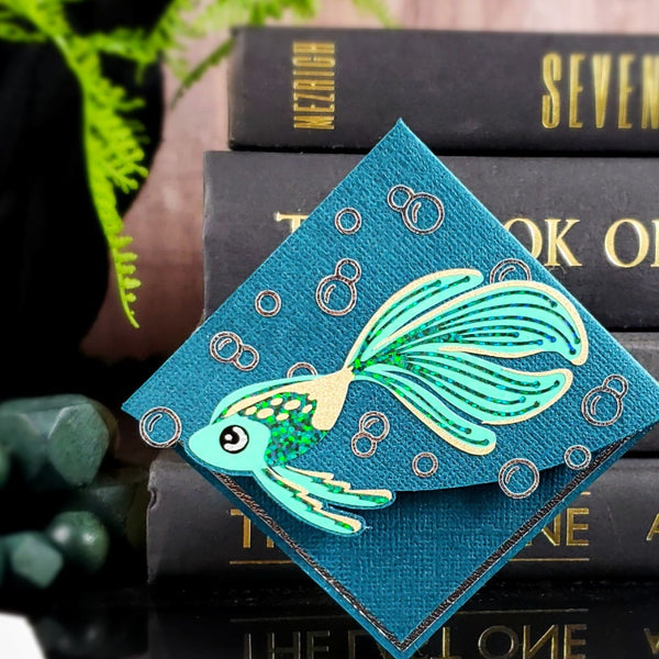 Green Glitter Fish Signature Corner Bookmark