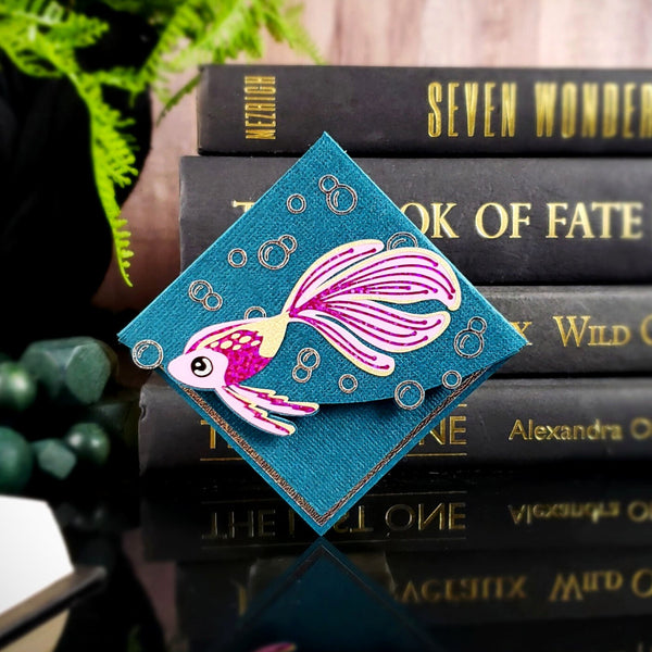 Pink Glitter Fish Signature Corner Bookmark