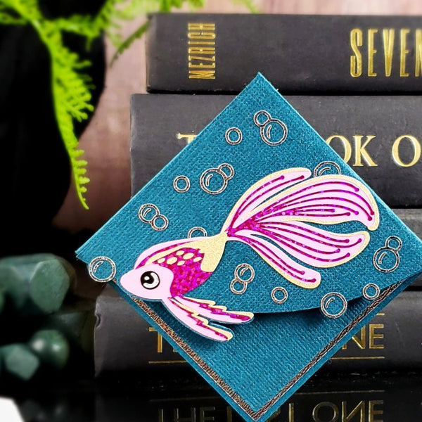 Pink Glitter Fish Signature Corner Bookmark
