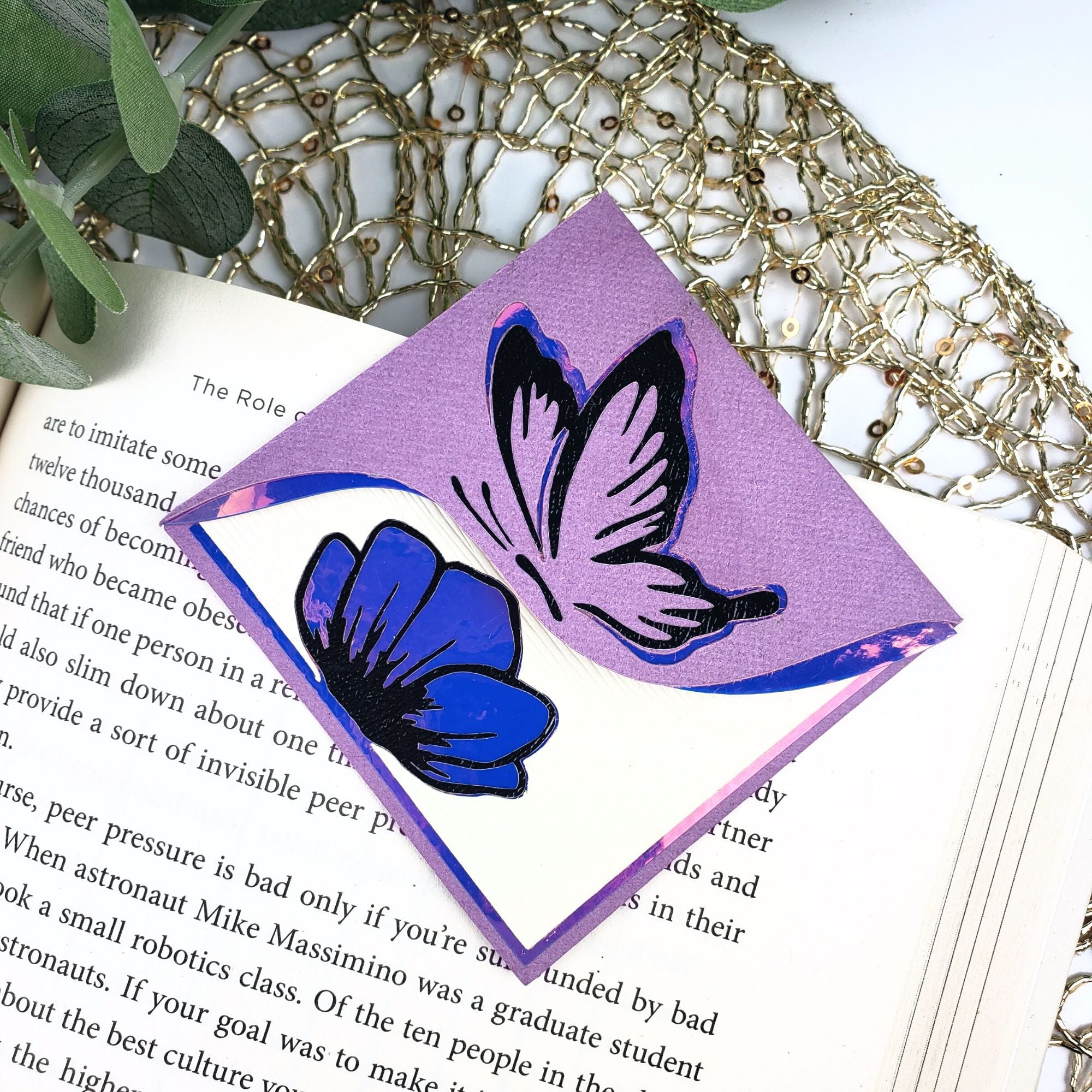 Purple Butterfly Poppy Signature Corner Bookmark