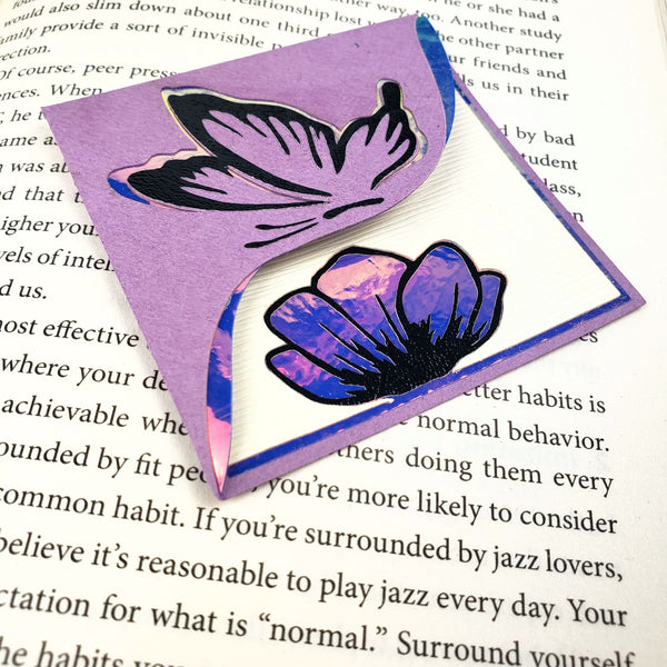Purple Butterfly Poppy Signature Corner Bookmark