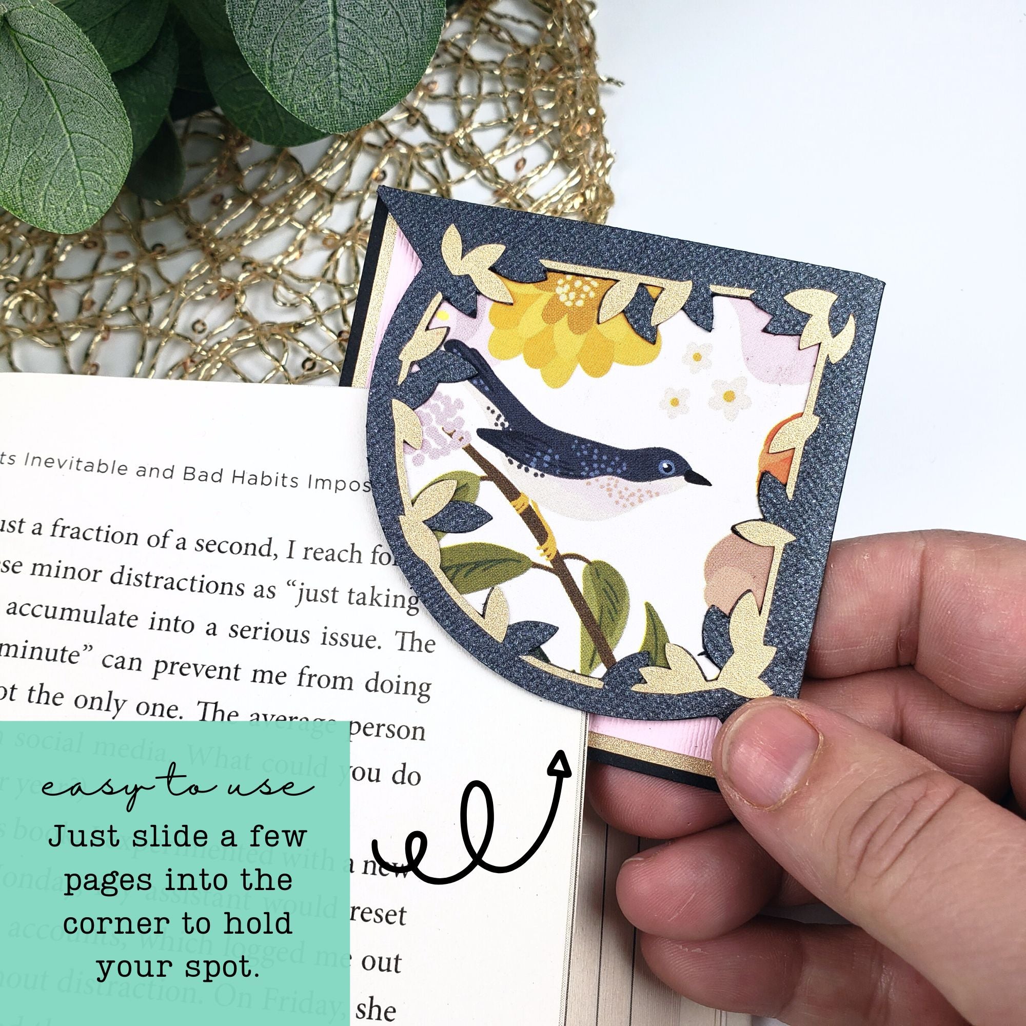 Blue Pink Bird Signature Corner Bookmark