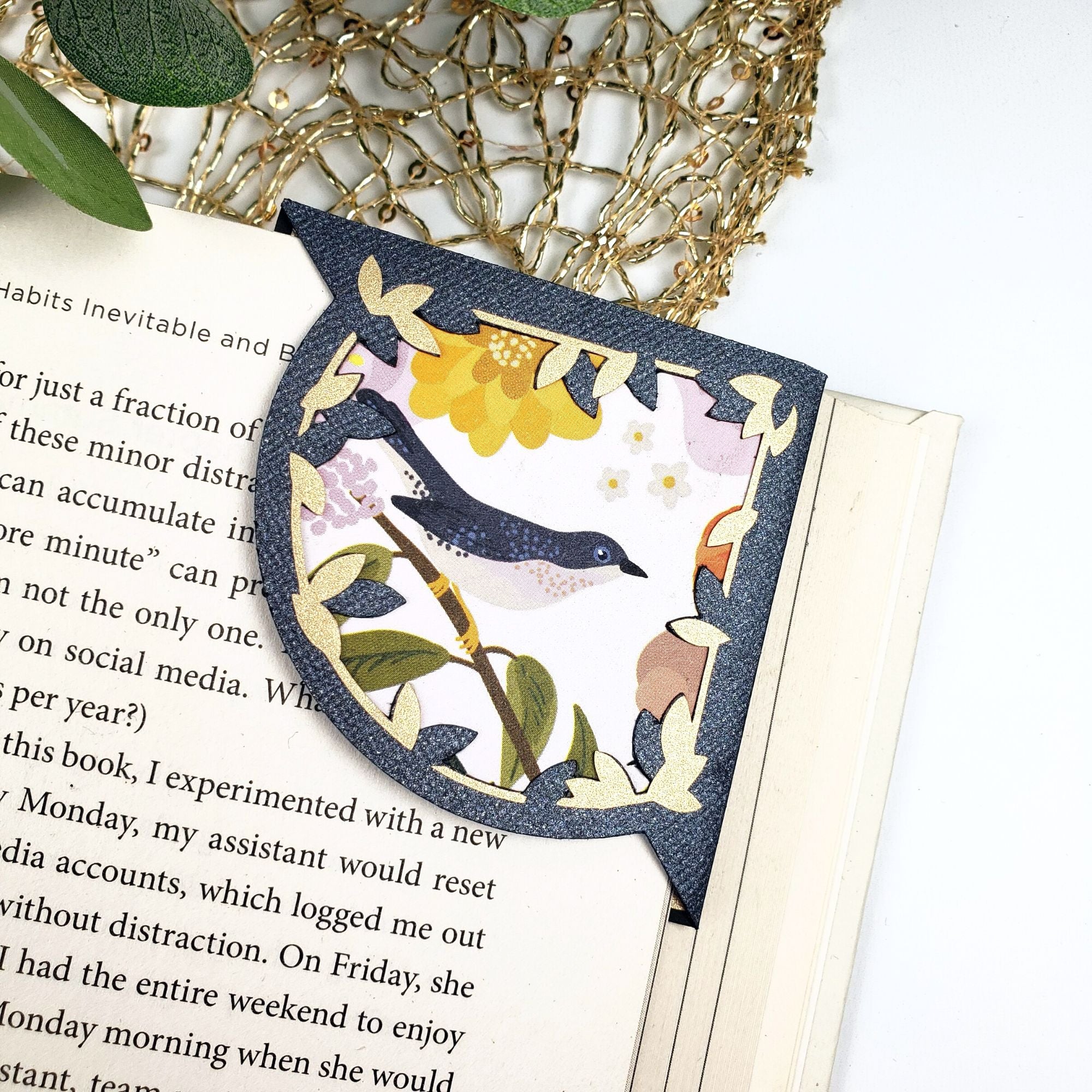 Blue Pink Bird Signature Corner Bookmark