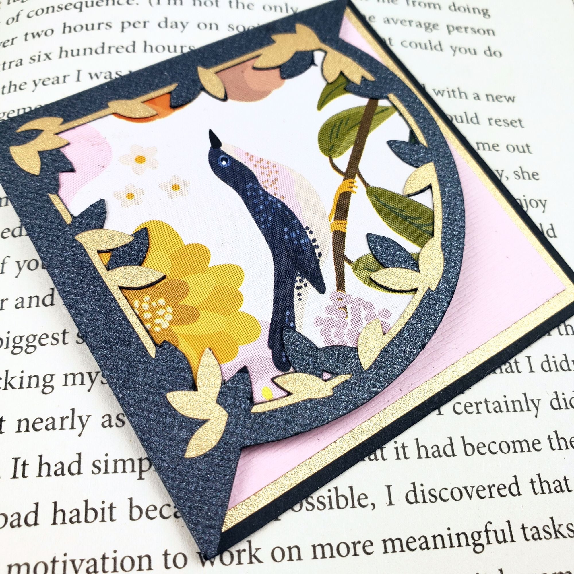 Blue Pink Bird Signature Corner Bookmark