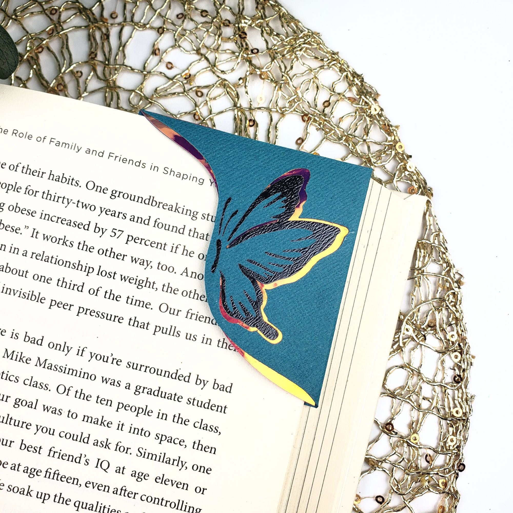Teal Butterfly Poppy Signature Corner Bookmark