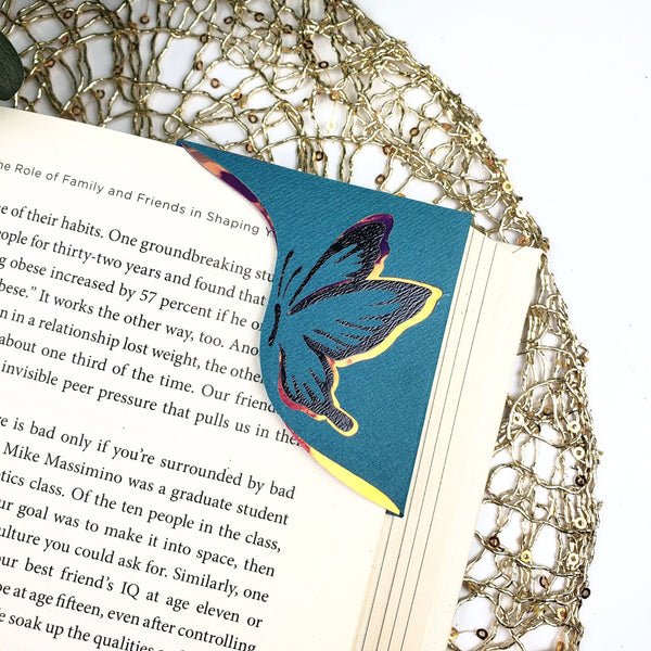 Teal Butterfly Poppy Signature Corner Bookmark