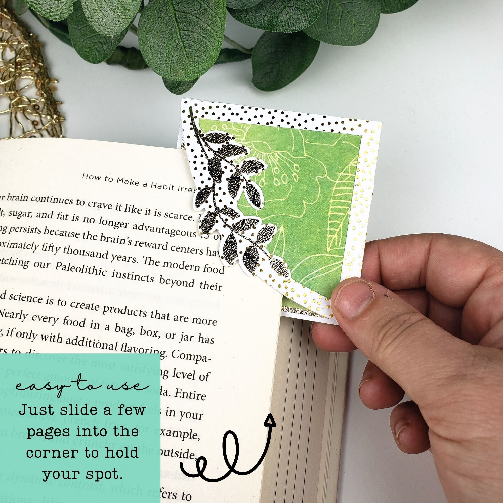 Green Leaves Signature Corner Bookmark