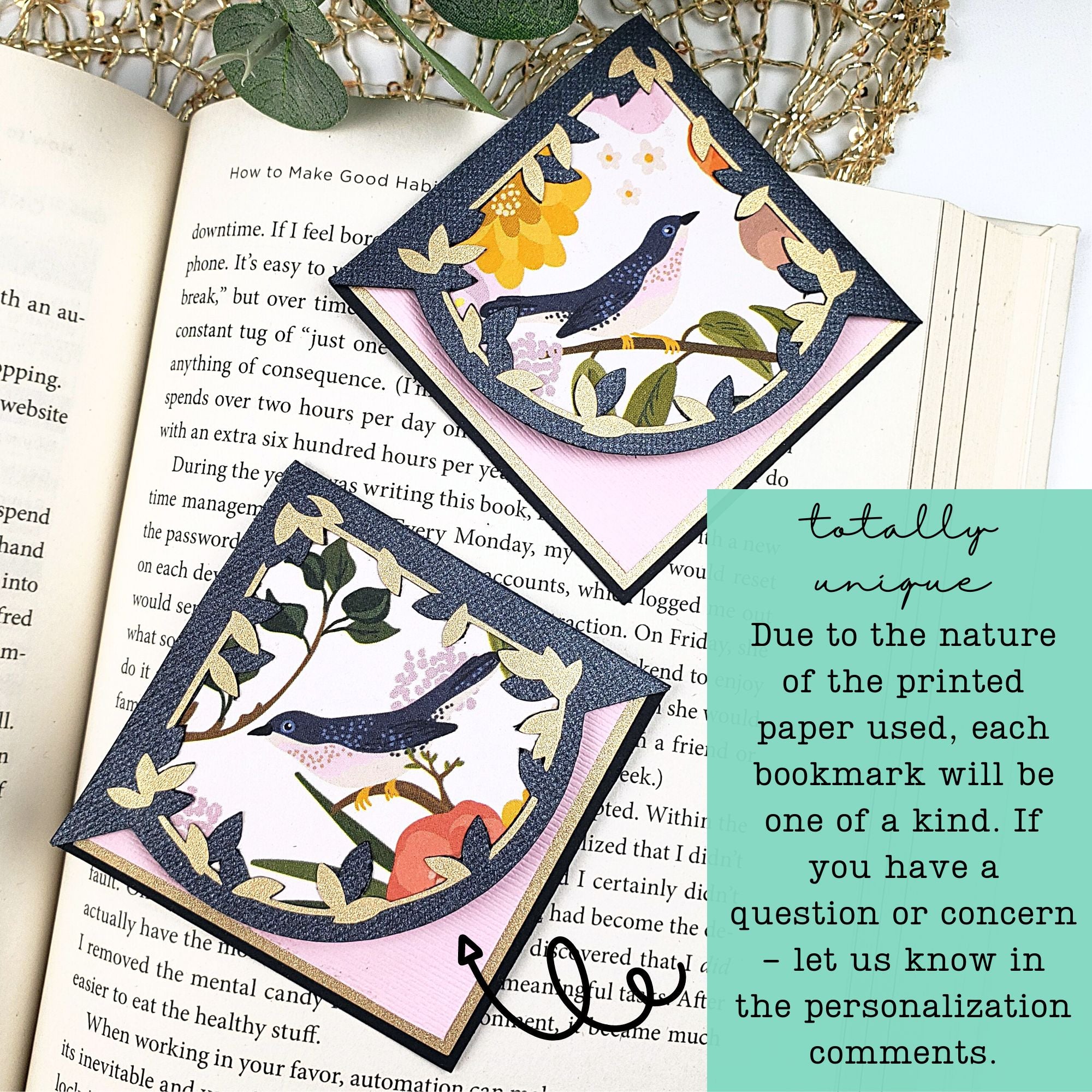Blue Pink Bird Signature Corner Bookmark