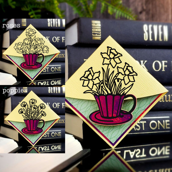 Teacup Flowers Signature Corner Bookmark