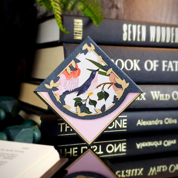 Blue Pink Bird Signature Corner Bookmark