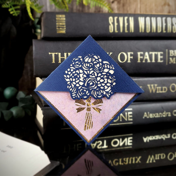 Peony Flower Bouquet Signature Corner Bookmark