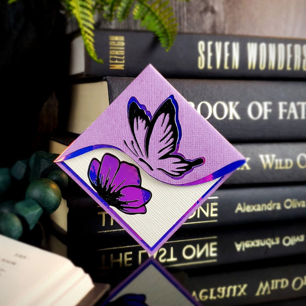 Purple Butterfly Poppy Signature Corner Bookmark