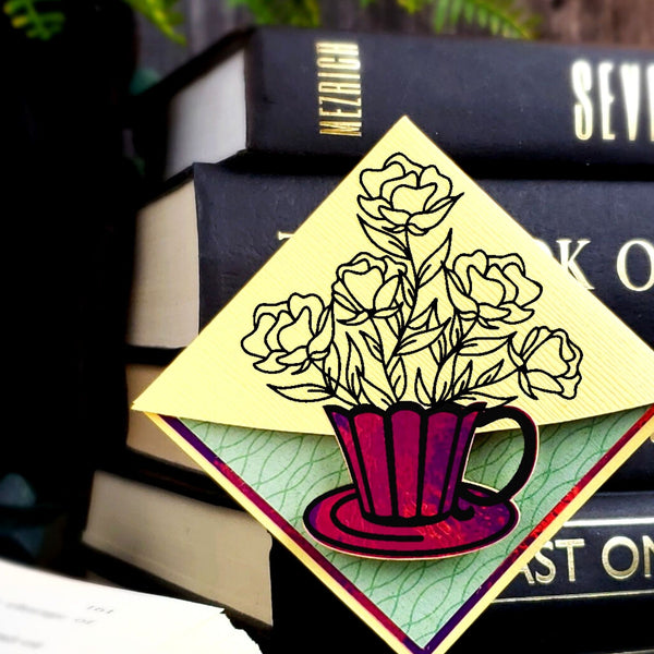 Teacup Flowers Signature Corner Bookmark