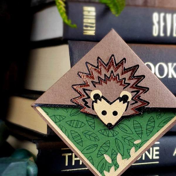 Hedgehog + Leaves Signature Corner Bookmark