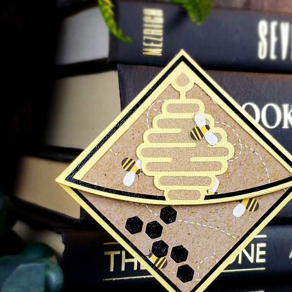 Bee Beehive Signature Corner Bookmark