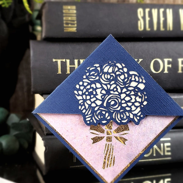Peony Flower Bouquet Signature Corner Bookmark