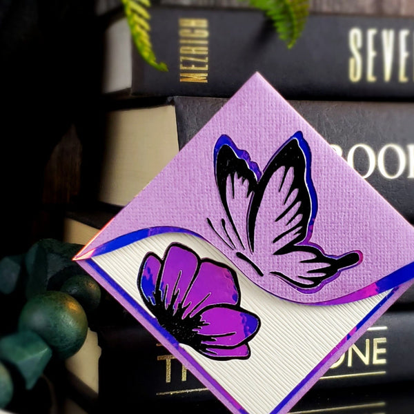 Purple Butterfly Poppy Signature Corner Bookmark
