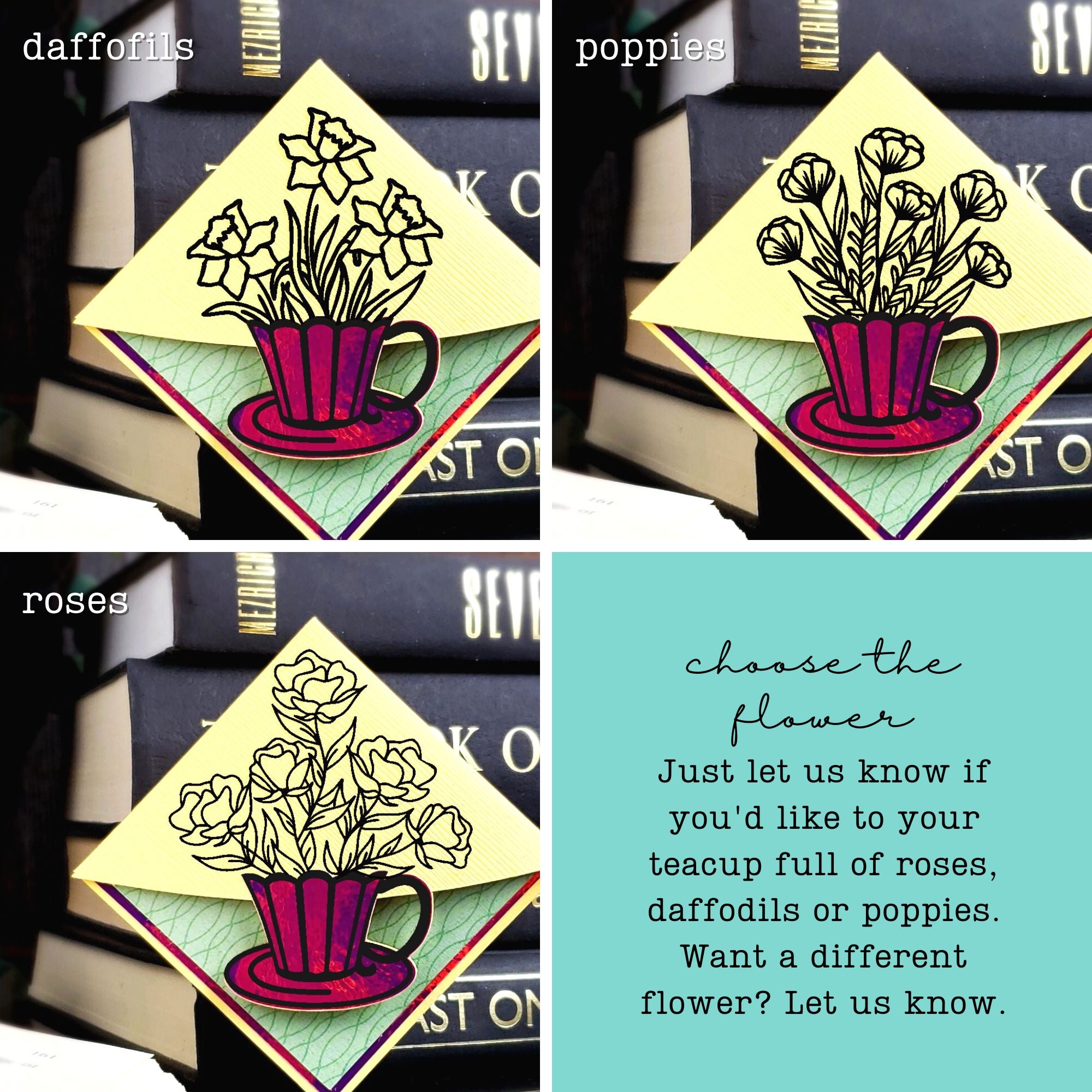 Teacup Flowers Signature Corner Bookmark