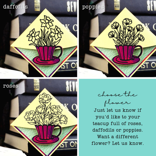 Teacup Flowers Signature Corner Bookmark