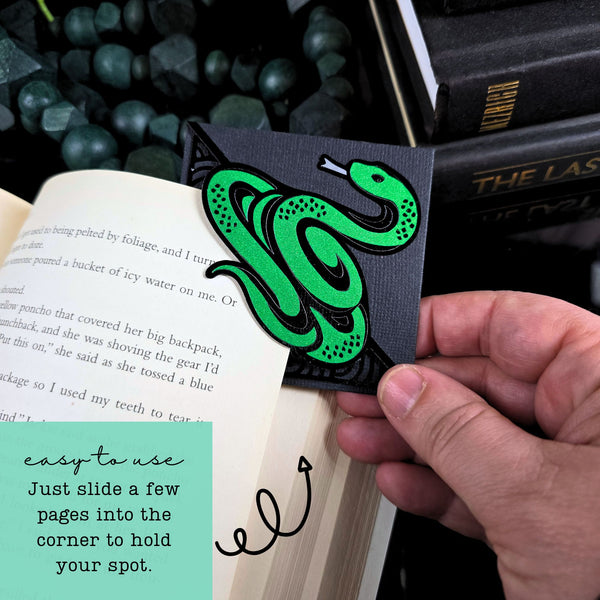 Slithering Green Snake Signature Corner Bookmark