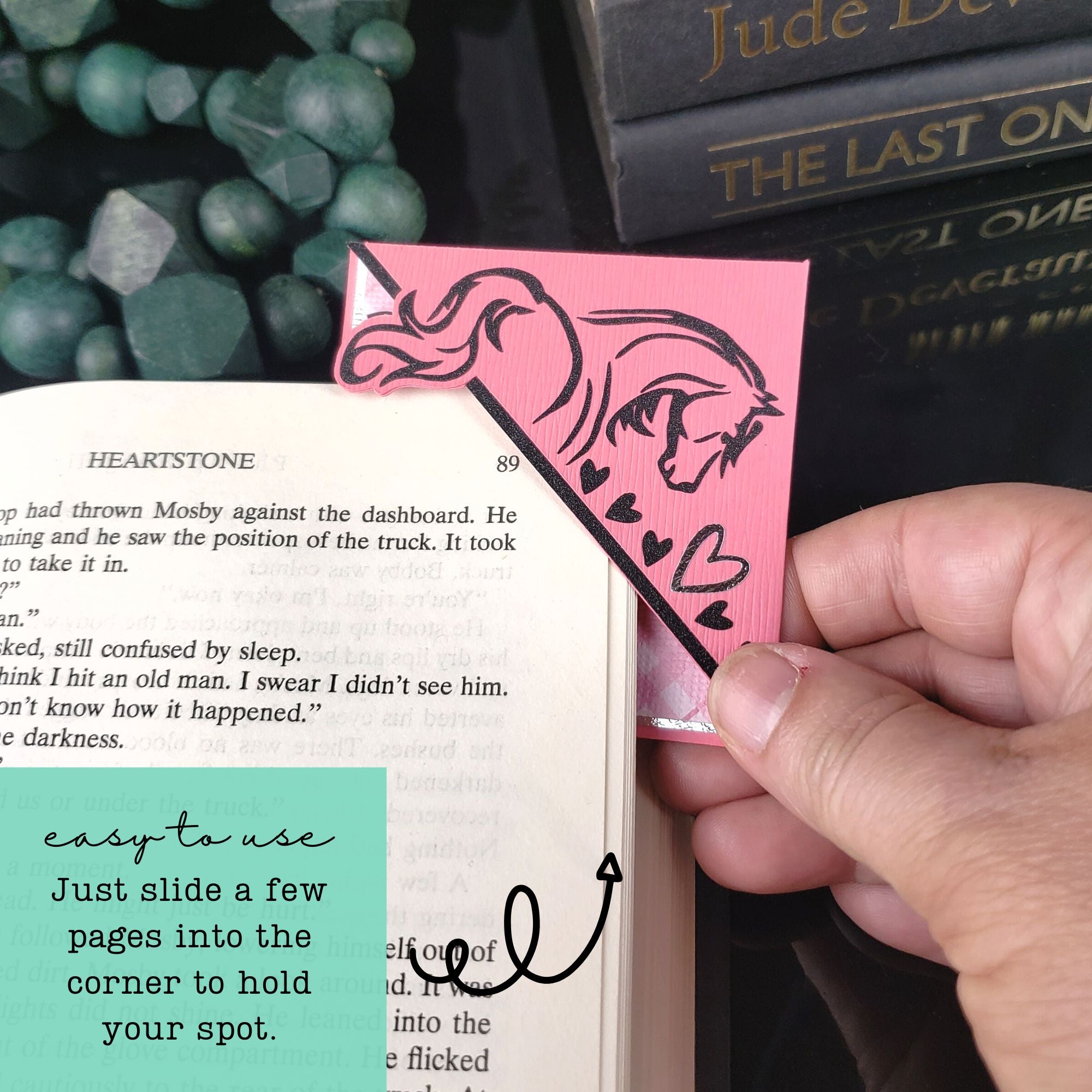 Pink Horse + Hearts Paper Corner Bookmark