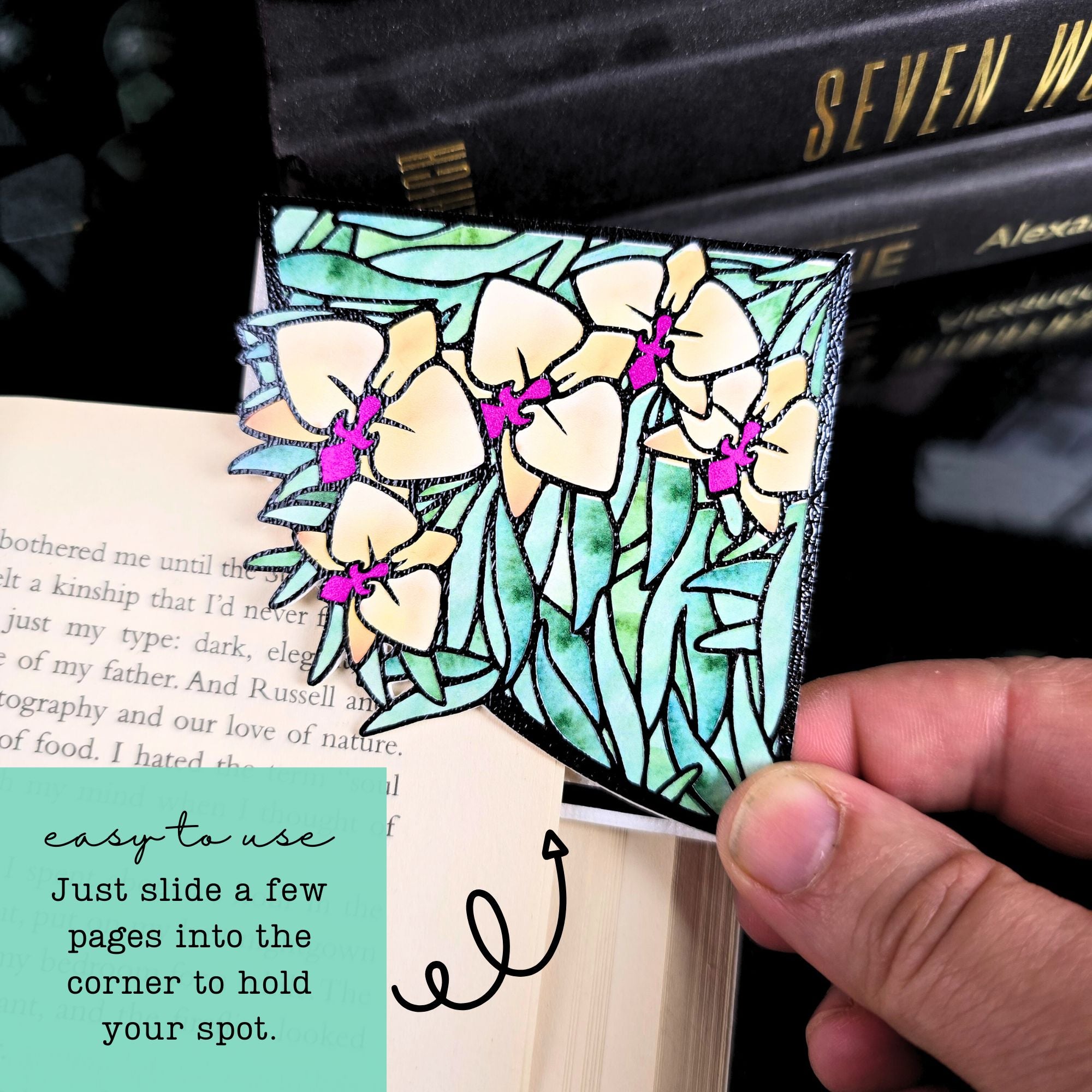 Stained Glass Orchid Deluxe Handmade Corner Bookmark