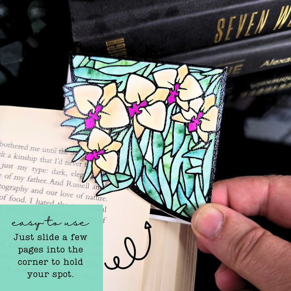 Stained Glass Orchid Deluxe Handmade Corner Bookmark