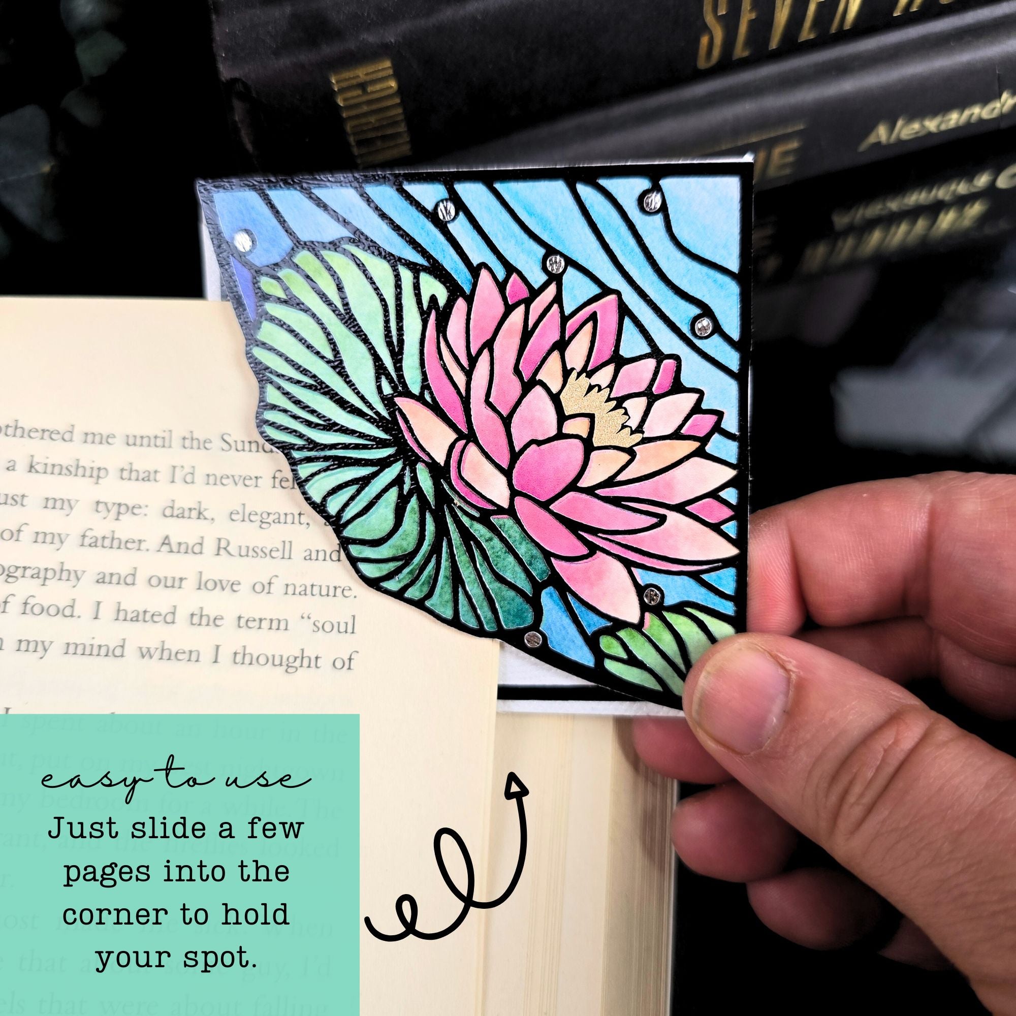 Stained Glass Waterlily Deluxe Handmade Corner Bookmark