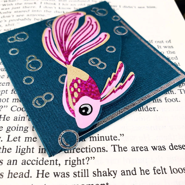 Pink Glitter Fish Paper Corner Bookmark