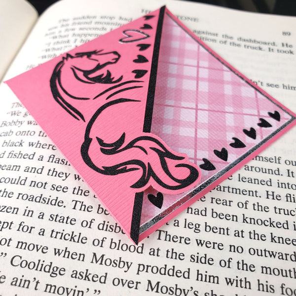 Pink Horse + Hearts Paper Corner Bookmark