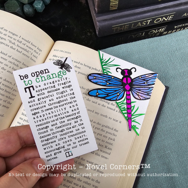 Open to Change Pink Dragonfly Signature Bookmark + Card Gift Set