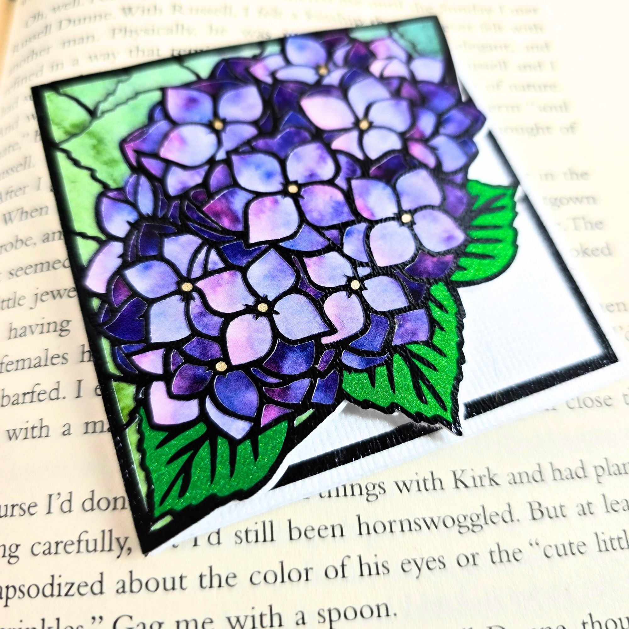 Stained Glass Hydrangea Deluxe Handmade Corner Bookmark