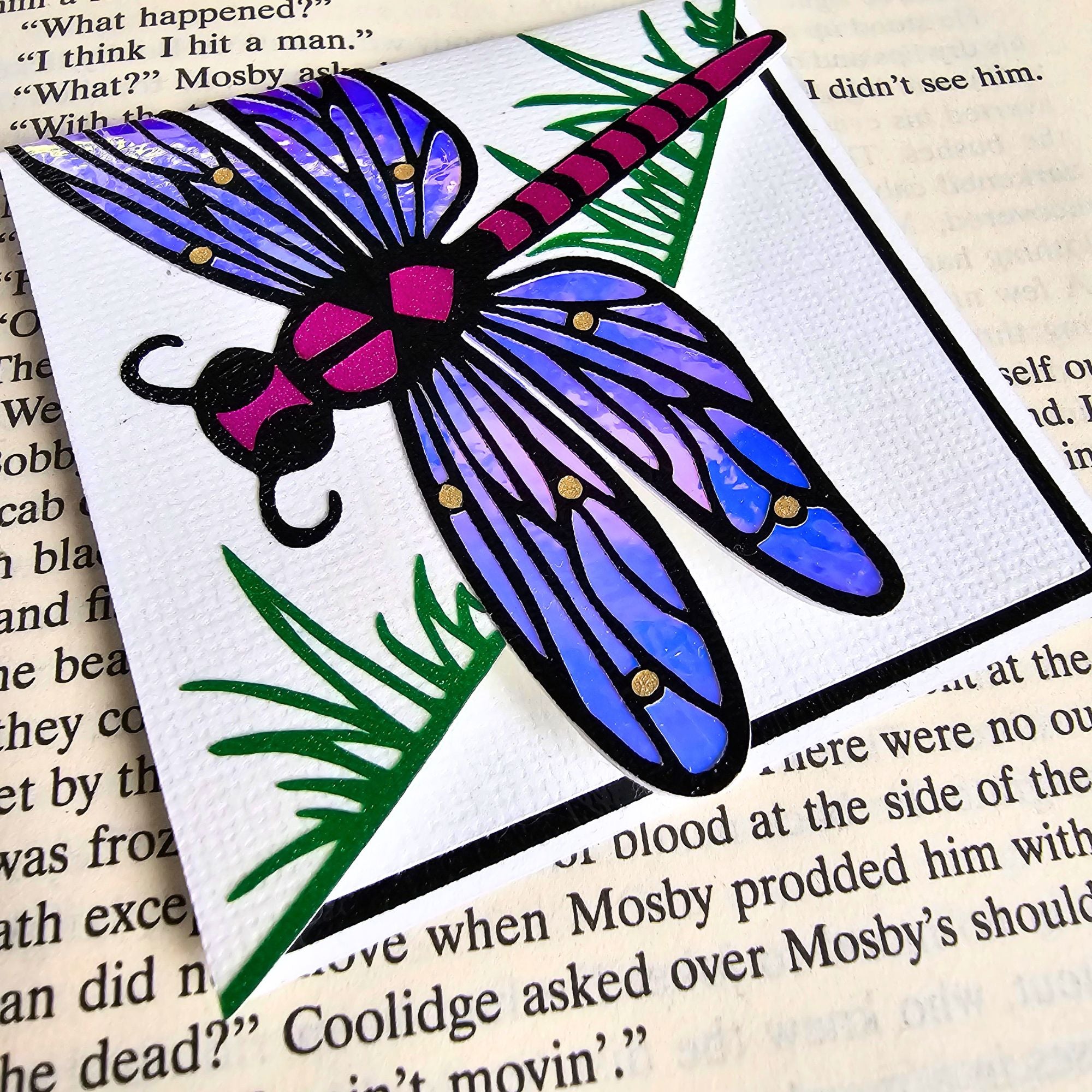 Pink Dragonfly Signature Corner Bookmark