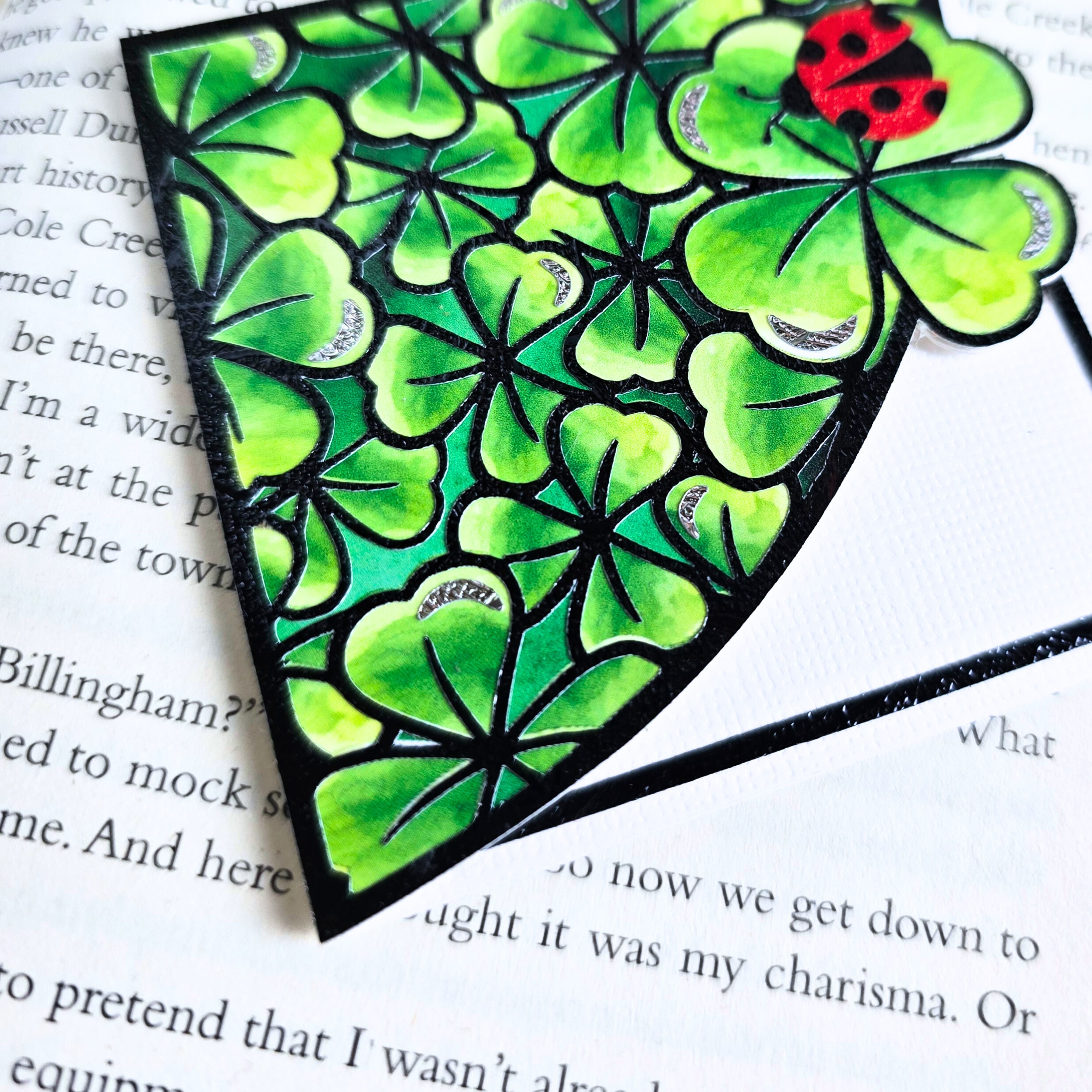 Stained Glass Clover Deluxe Handmade Corner Bookmark